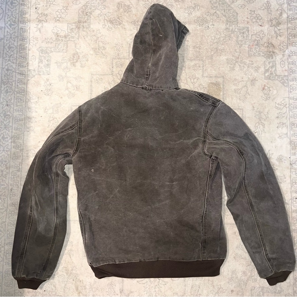 VTG Carhartt Youth YYJ130 DKB Canvas Full Zip Jacket Hooded Chore Work Coat XL - Picture 5 of 8